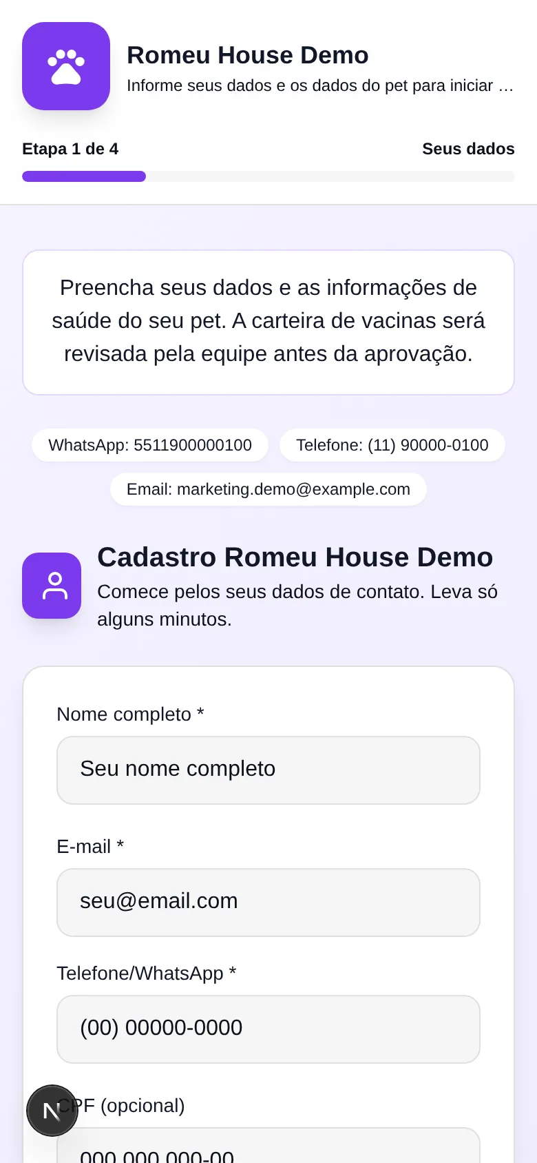 Cadastro público de tutor e pet
